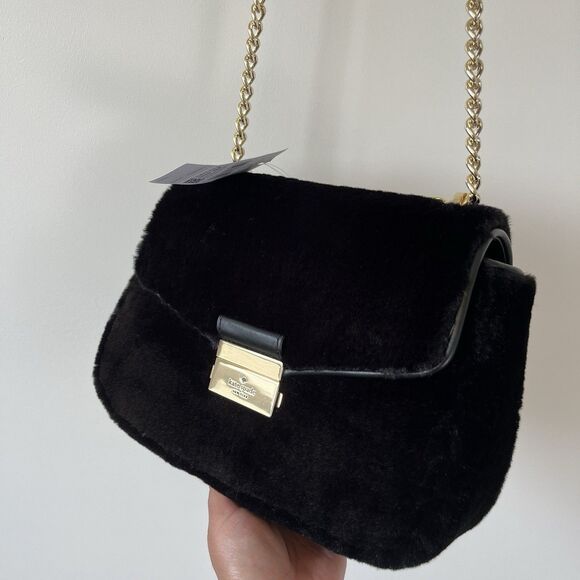 Kate Spade Carey Faux Fur Small Flap Shoulder Bag w/ Chain Leather Strap NWT's - Picture 10 of 15